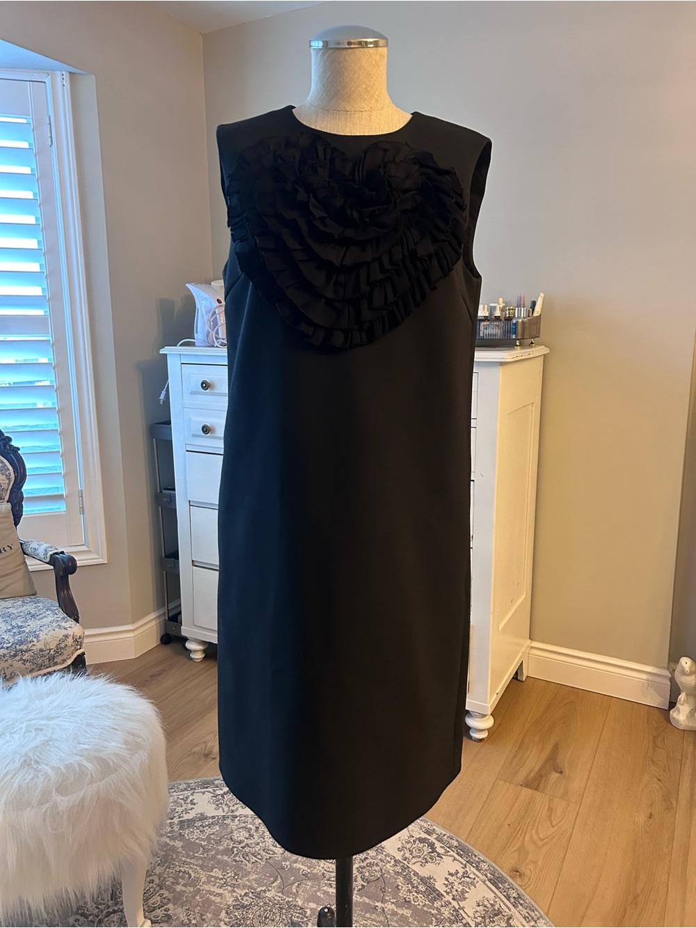 kate spade Black Sleeveless Ruffle-Front Midi Dress